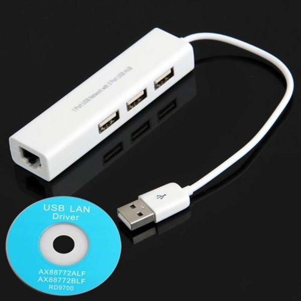 USB to RJ45 Lan Card Ethernet Network Adapter Cable+3 Port Hub for Win 8 7 XP Carousel 2