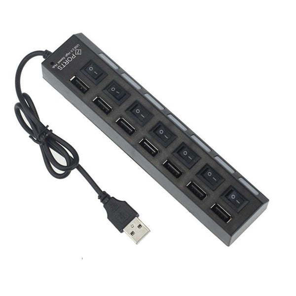 MotherLander 7 Ports LED USB 2.0 Adapter Hub Power on/off Switch For PC Laptop Carousel 1