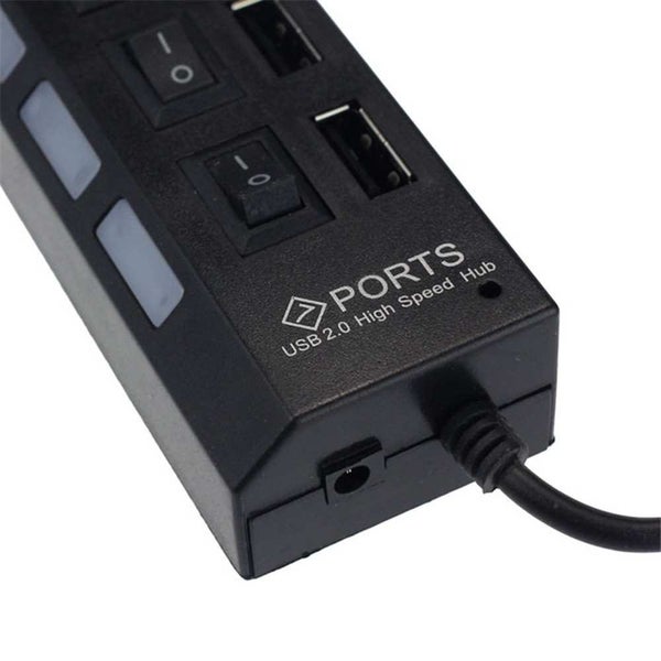 MotherLander 7 Ports LED USB 2.0 Adapter Hub Power on/off Switch For PC Laptop Carousel 2