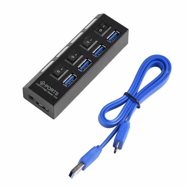 USB 3.0 Hub With on/off Switch For Windows for Mac OS for Linux PC Laptop Black Carousel 1