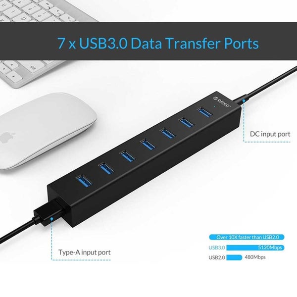 H7013-U3 Super Speed ABS USB 3.0 7 Ports HUB-Black Carousel 2