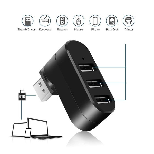 USB Hubs Mini Rotate Splitter Adapter Hub for PC Notebook Laptop Mac Black Carousel 5