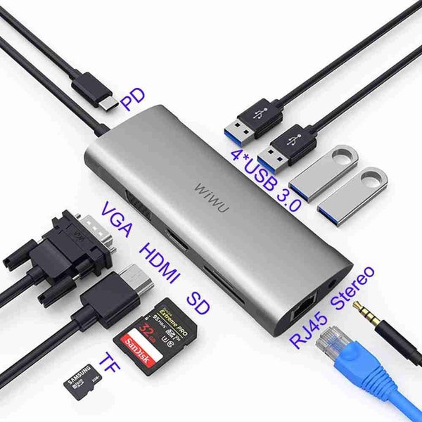 USB Adapter Dock Charging Type-c Hub HDMI RJ45 VGA USB Splitter - 1 Carousel 2