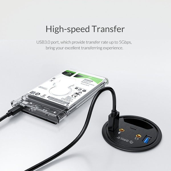 USB 3.0 HUB Type-A/Type-C Audio Desk Mount Adapter - BLACK Carousel 2
