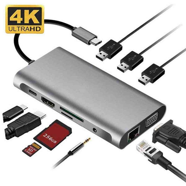 Usb 3.0 4K VGA 10 In 1 Converter For Macbook Pro Computer Peripherals - GRAY Carousel 2