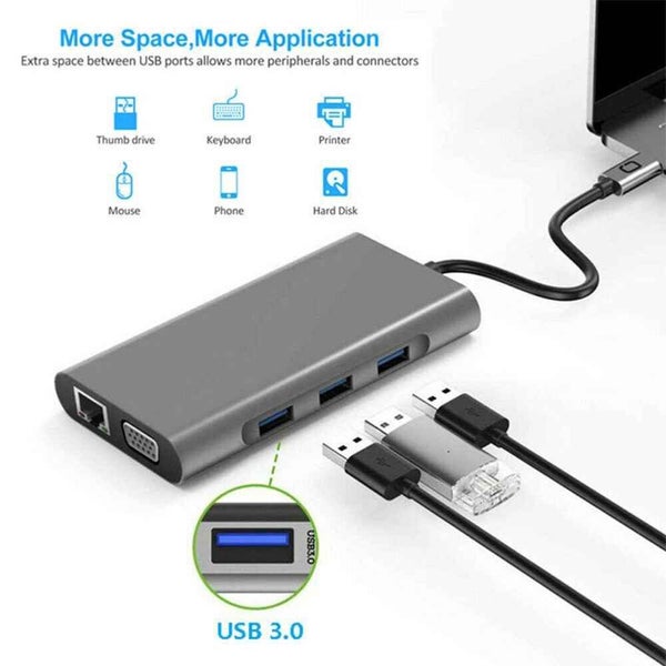 Usb 3.0 4K VGA 10 In 1 Converter For Macbook Pro Computer Peripherals - GRAY Carousel 5