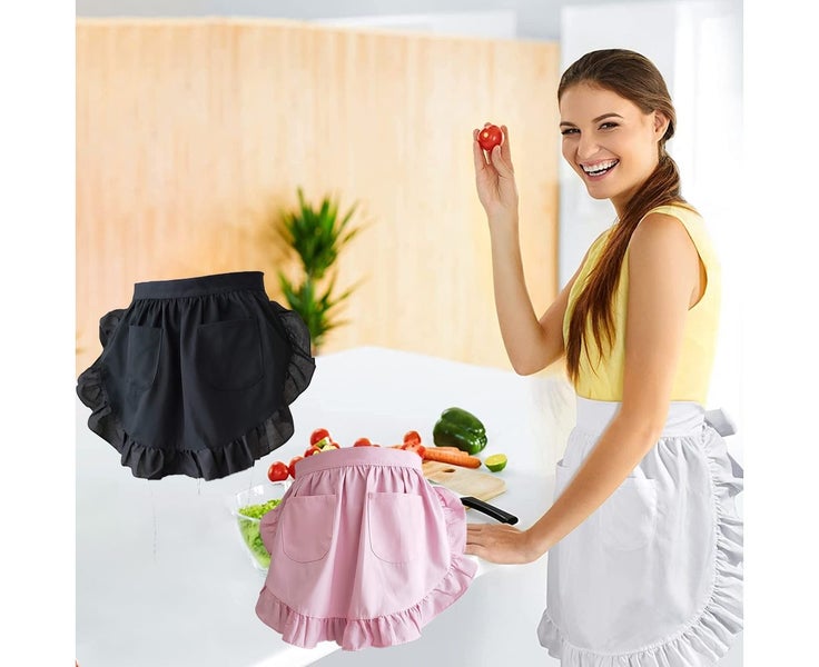Waist Apron Kitchen Cooking Restaurant Cotton Bistro Half Aprons with Pockets Carousel 5