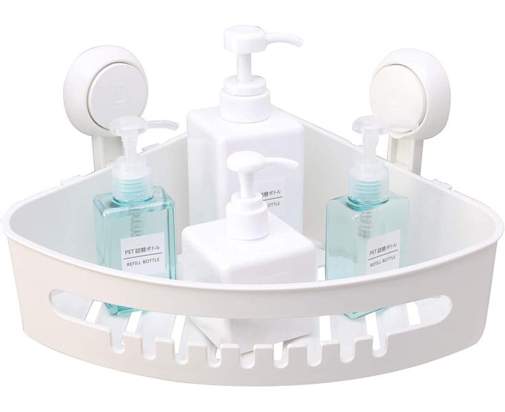 1pc Suction Corner Shower Caddy Bathroom Shower Shelf Storage Basket Wall M Carousel 1