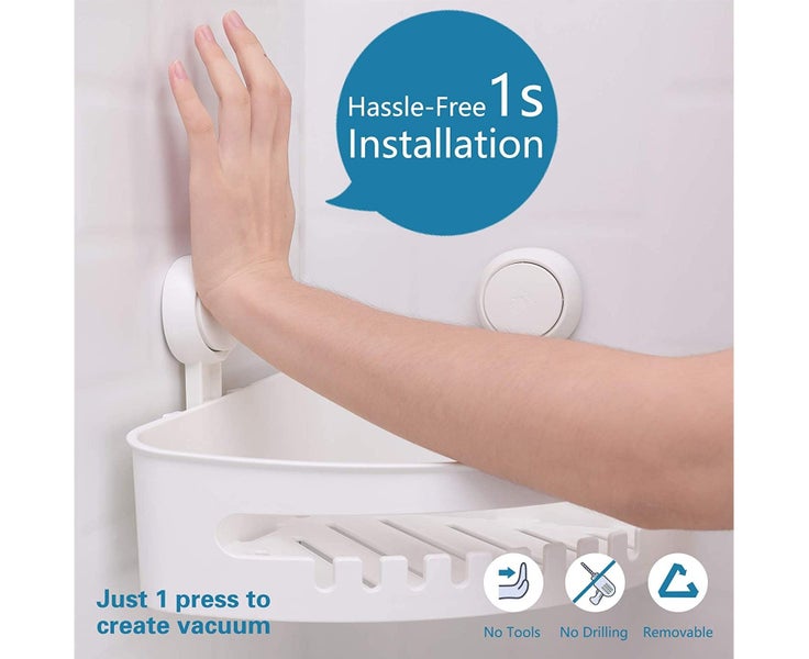 1pc Suction Corner Shower Caddy Bathroom Shower Shelf Storage Basket Wall M Carousel 2