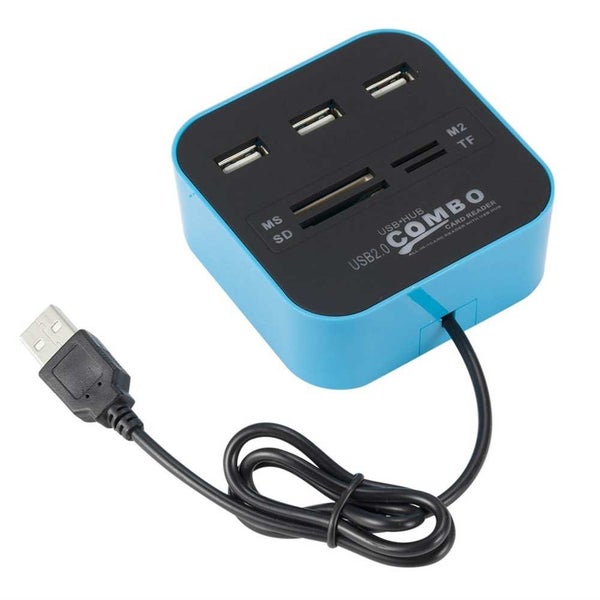USB 2.0 Hub 3 Ports with Card Reader Mini Hub USB Combo All in One FW3 - BLUE Carousel 1