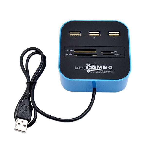 USB Splitter Combo Support Micro TF SD M2 MS SDHC MMC Card for PC Laptop - BLUE Carousel 1