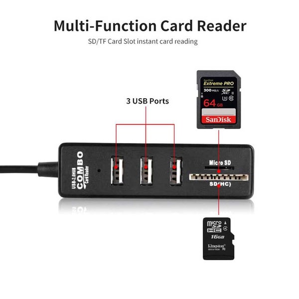 USB SD TF Card Computer Adapter For Hard Disk Wired Mouse Keyboard - BLACK Carousel 2