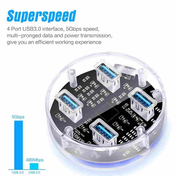 With Power Adapter Multi USB Hub High Speed 5Gbps Type A 3 Hub for PC Carousel 2