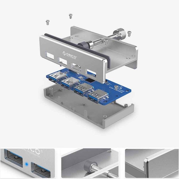 USB 3.0 HUB for Desktop Laptop Clip Range 10-32mm with 100cm Date Cable-SILVER Carousel 2