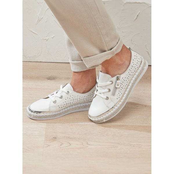 Laser Cut Leather Trainers - Size 9 - White Carousel 2
