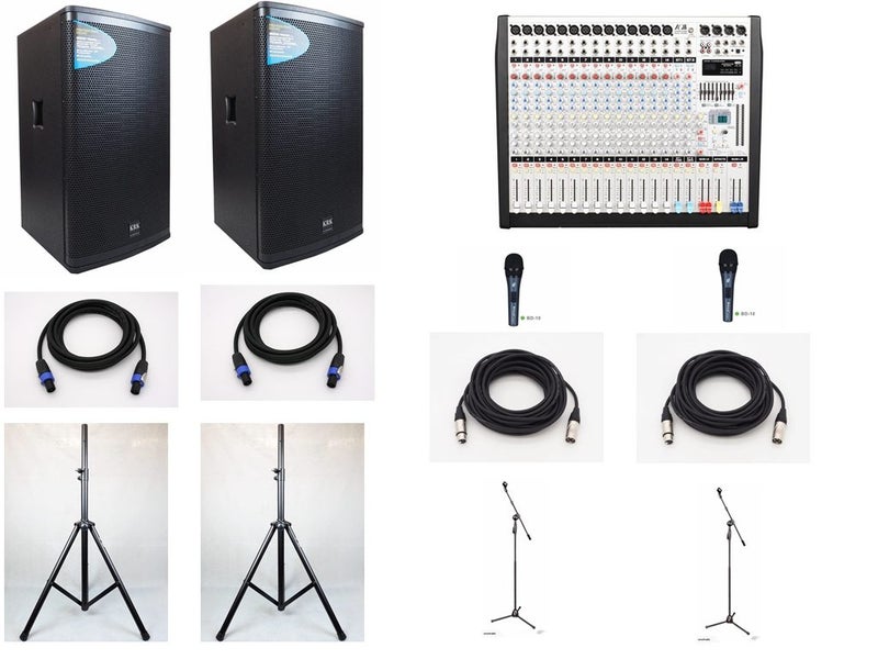 500w RMS/ 2000w Peak 15" Speaker w Powered Mixer PA System Package (20) Carousel 1