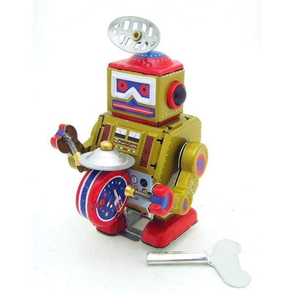 Playing Robot Reminiscence Children Kids Tin Toys With Key - GOLD Carousel 5