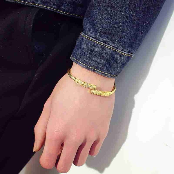 2 Pcs Unisex Retro Golden Cudgel Bangle Bracelet for Men Women - 1 Carousel 3