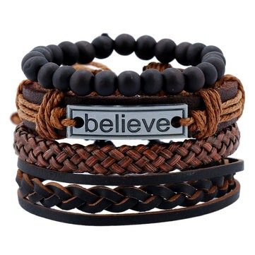 Believe Words Charm Multilayer Weave Beaded Bracelet for Men - 1 - 3PCS Carousel 1