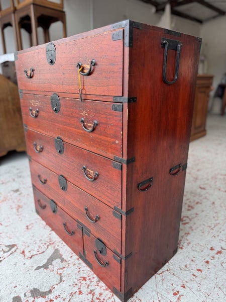 Circa 1940's Japanese Pawlonia Wood Kimono Chest with Key Carousel 2