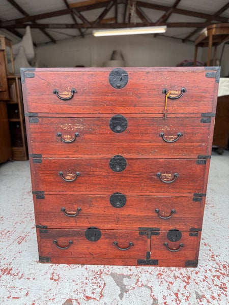 Circa 1940's Japanese Pawlonia Wood Kimono Chest with Key Carousel 1