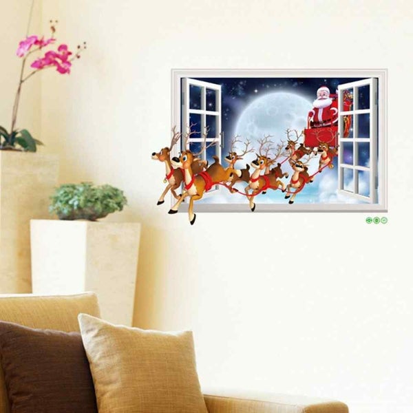 3D Window Wall Christmas Decoration Living Room Background Sticker 50x70cm 4PCS Carousel 2