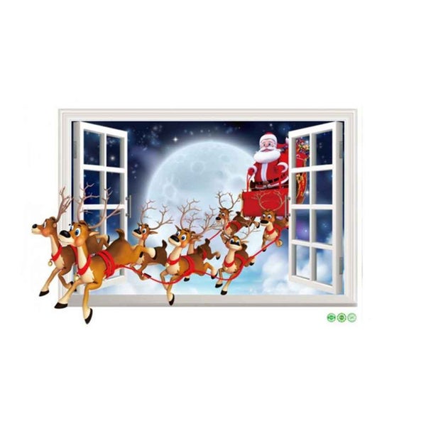 3D Window Wall Christmas Decoration Living Room Background Sticker 50x70cm 4PCS Carousel 1