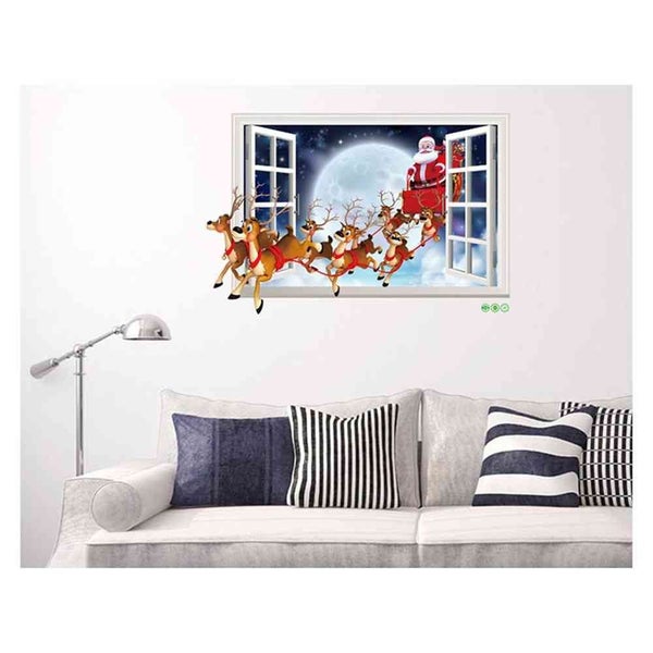 3D Window Wall Christmas Decoration Living Room Background Sticker 50x70cm 4PCS Carousel 5