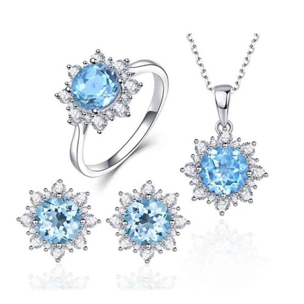 3 PCS/Set Snow Shape Gemstone Jewelry Set For Women, Ring Size:9 - 4 Carousel 1