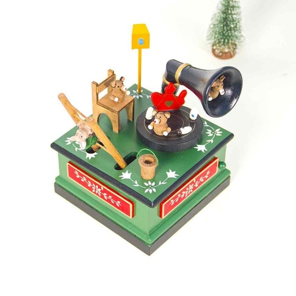 Christmas Wooden Painted Music Box Radio Shape Music Box Decoration(Green) Carousel 3