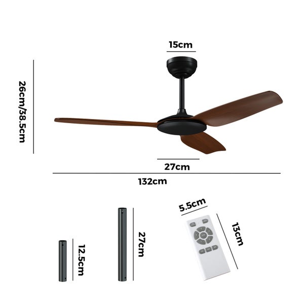Vevare 52'' Ceiling Fan DC Motor 3 ABS Blades with Remote Control Timer Wood Carousel 9