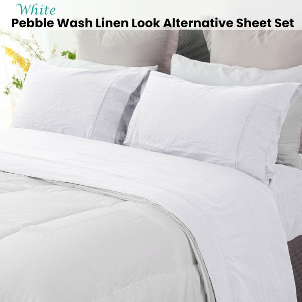 Ramesses White Pebble Wash Linen Look Alternative Sheet Set Carousel 2