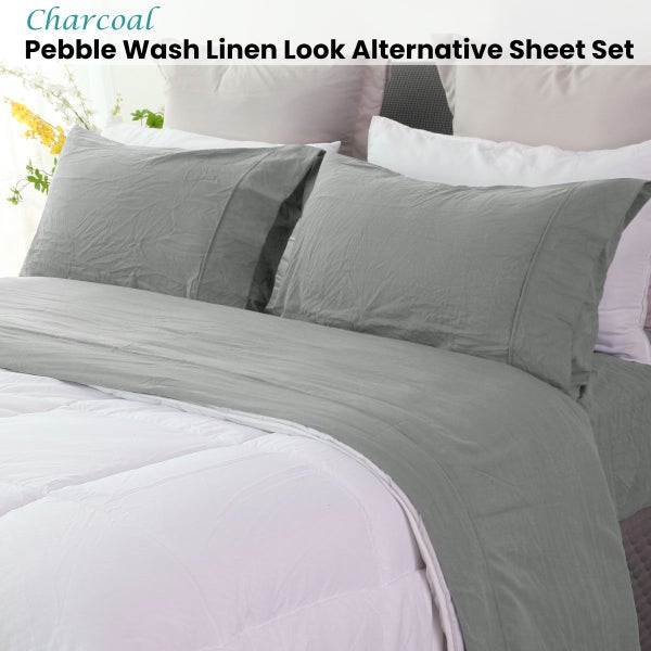 Ramesses Charcoal Pebble Wash Linen Look Alternative Sheet Set Carousel 2