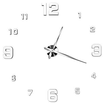 Large DIY 3D Wall Clock Home Decor Mirror Sticker Art - SILVER Carousel 1