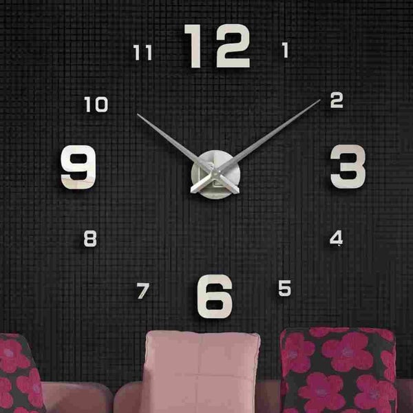 Large DIY 3D Wall Clock Home Decor Mirror Sticker Art - SILVER Carousel 2