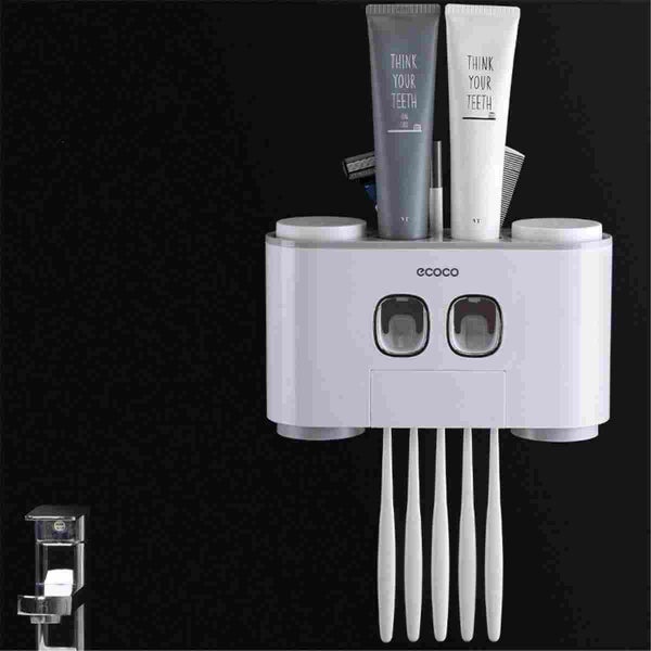 Automatic Toothpaste Squeezer 5 Toothbrush Holder Wall Mount Stand Set - 4 Carousel 5