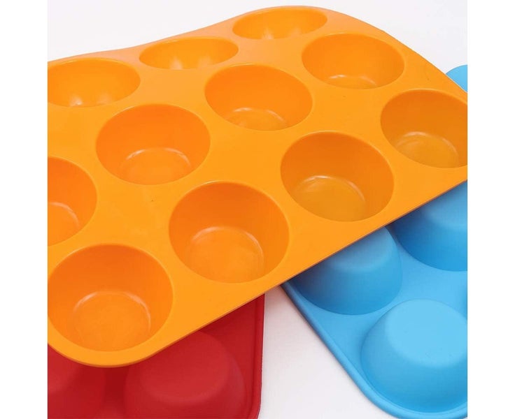 Large Muffin Tray Silicone Muffin Pan,Non-Stick Muffin Cupcake Tin,Orange Carousel 2