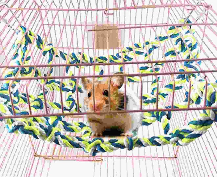 Pet Bird Parrot Hamster Cage Rope Ladder Net Hammock Swing Hanging Perch Toys Carousel 2