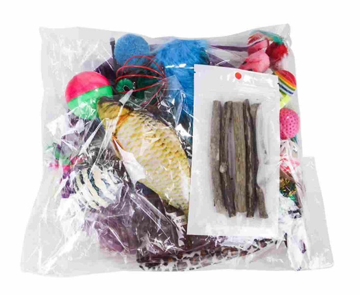 28PCS Lovely Pet Toy Cat Kitten Toys Rod Fur Mice Bells Balls Catnip Carousel 1