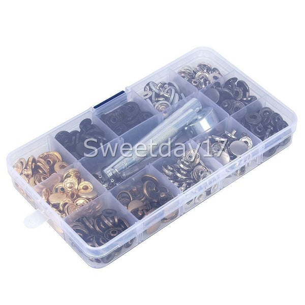 485pcs/Set Metal Snap Fasteners Kit Press Studs Buttons Tool Craft for Leather Carousel 9