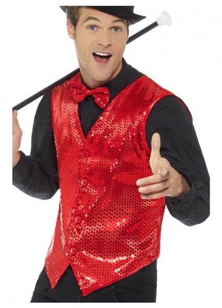 Sequin Waistcoat Red Assorted Size Carousel 1