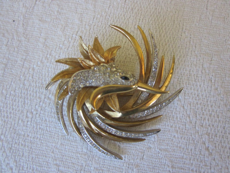 Rare Art Deco Boucher Gold and silver Tone Bird Brooch 1960s Carousel 12