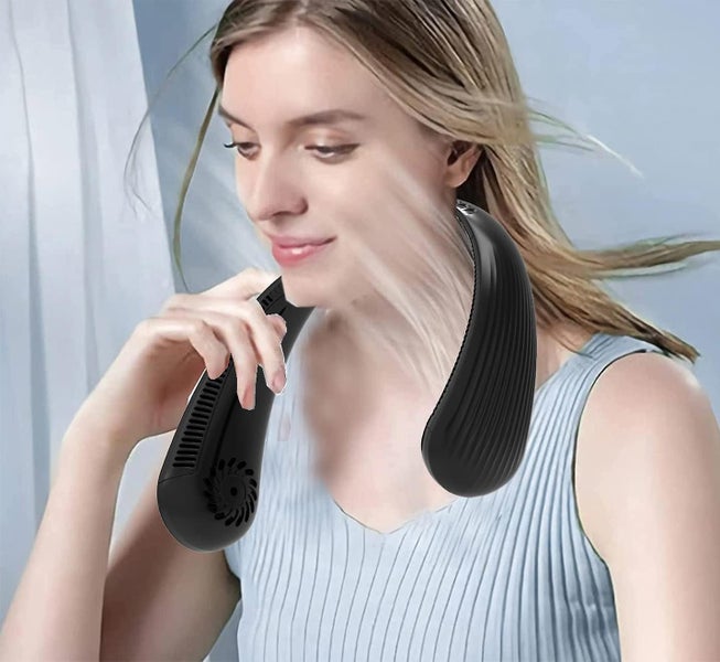 black portable Handheld Neck Fan Usb Fan 2200mah Bladeless Quiet Person Neck Carousel 4