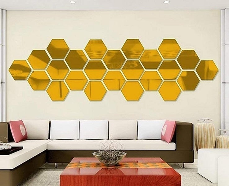 Set of 12 hexagon acrylic wall stickers, plastic mirror for interior, livin Carousel 1
