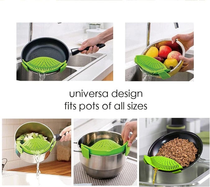 2 Pcs Clip on Strainer, Pot Strainer for Pasta Meat Vegetables Fruit, Silic Carousel 6