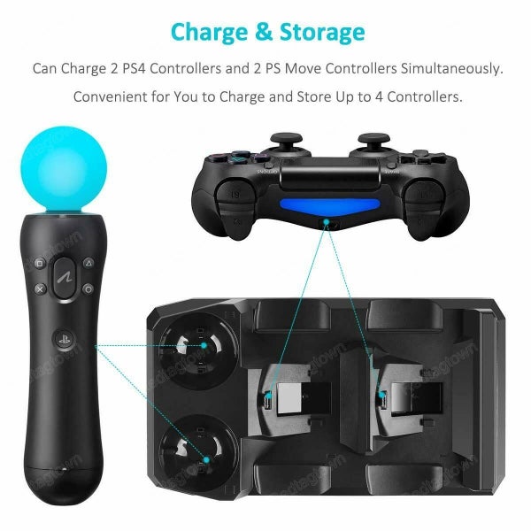 4 in 1 Controller Charger Dock Station Stand For Playstation PS4 PSVR VR Move Carousel 2
