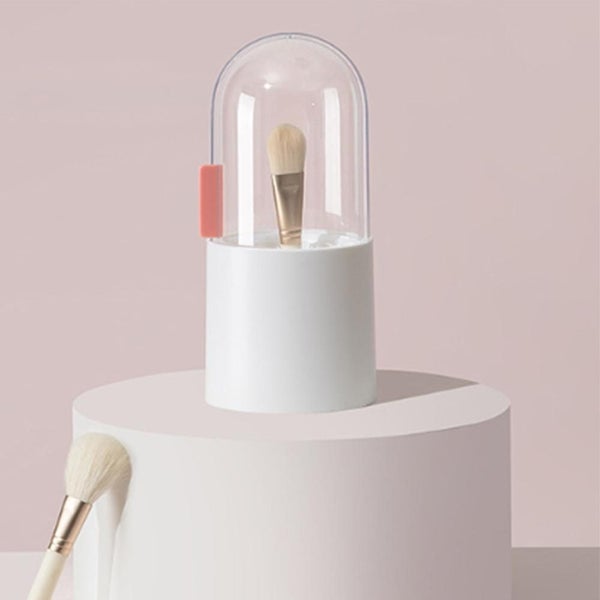 white Makeup Brush Holder With Lid Makeup Brush Storage Box With Clear Swing Carousel 2