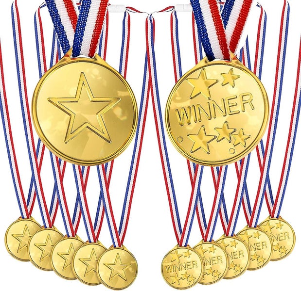 12 Gold Plastic Winners Medals With Ribbon Necklace For Shows Competitions An Carousel 1