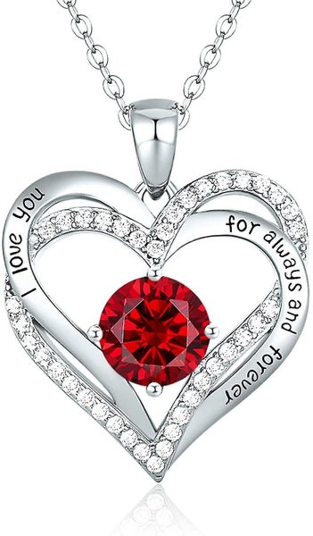 Necklaces For Women Love Heart Pendant Birthstone Rose/white Gold Necklace Jewel Carousel 1