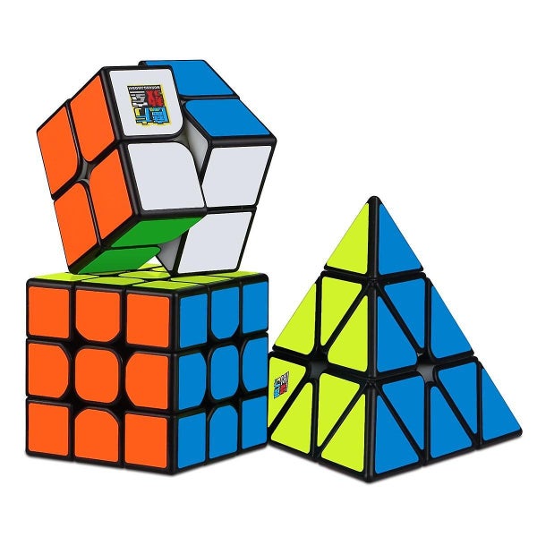 3pcs Speed Cube Set, All Black Base Puzzles Magic Cube Set Of 2x2x2 3x3x3 Pyrami Carousel 1
